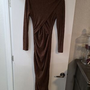 Elegant Brown Long Sleeve Dress